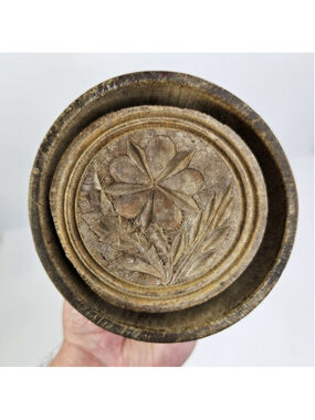 Vintage Wooden Butter Mold Press Floral Folk Art Carved Round Primitive Kitchen